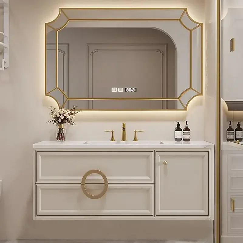 

Funky Modern Intelligent Bathroom Cabinet Ceramic Sink Combination Solid Wood Bathroom Display Modern Gabinete Unique Furniture