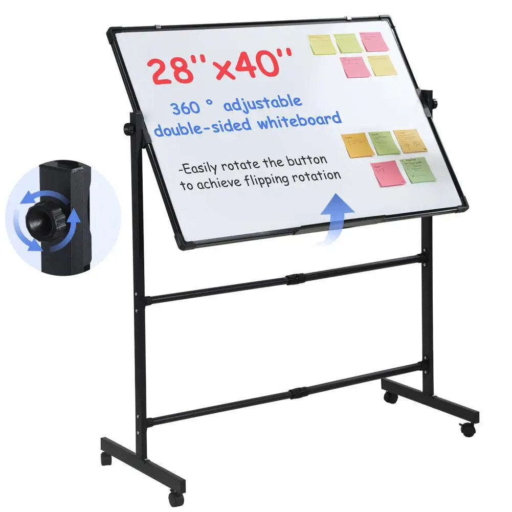 Rolling Dry Erase Board for Office Classroom, Large Magnetic Mobile Standing Whiteboard, Height Adjustable Double Sided Easel