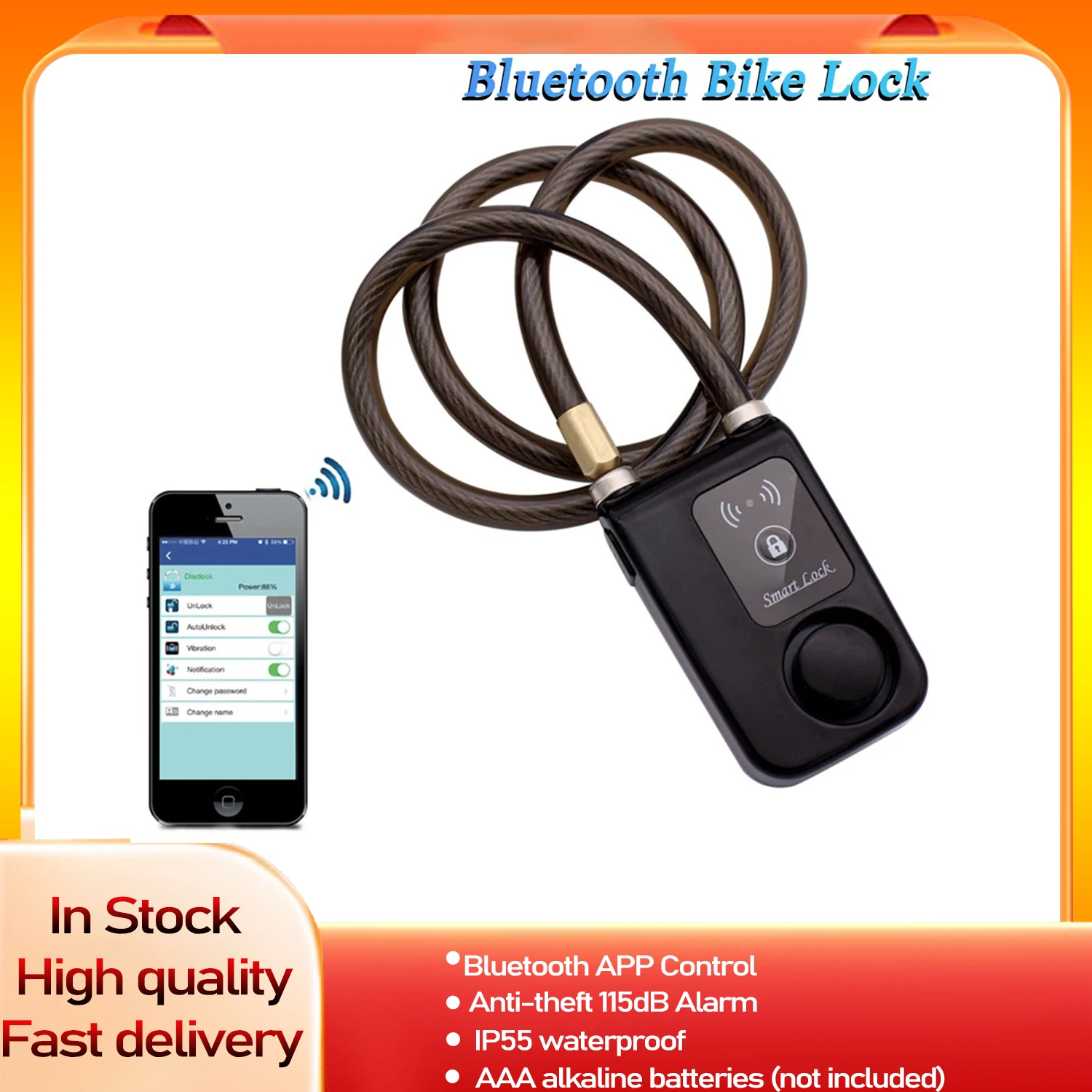 Wsdcam Bluetooth Smart Bike Lock Waterproof Anti-theft Password Lock Stainless Steel Chain Bicycle Cycling Security Alarm