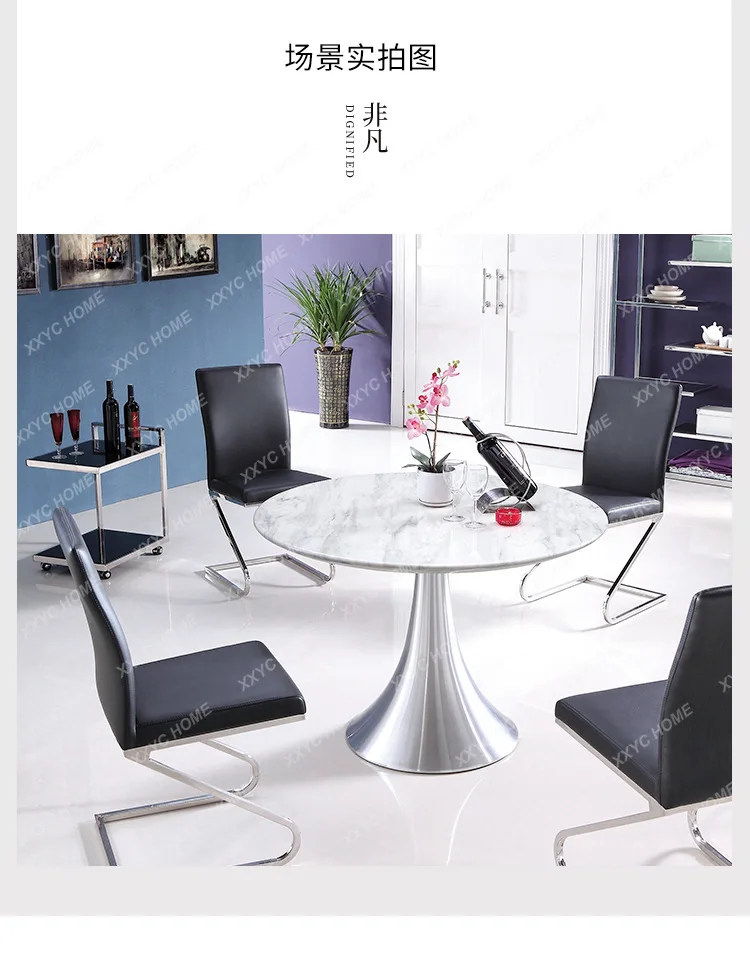 

Hminimalist light luxury marble dining table Home restaurant stainless steel round hotel dining table
