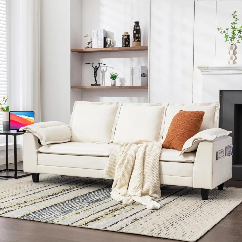 85-Inch Sectional, 3-Seater Sectional with USB Charging Port, Tufted Upholstery with Extra Deep Seating, Chenille Sofa