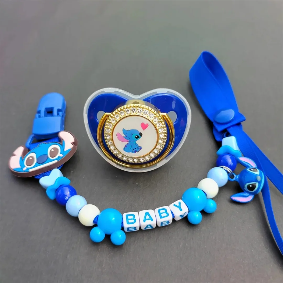 Baby pacifier Clip Chain set Baby pacifier Baby Shower Gift bisphenol A-Free silicone baby teal pacifier chupete Stitch Print