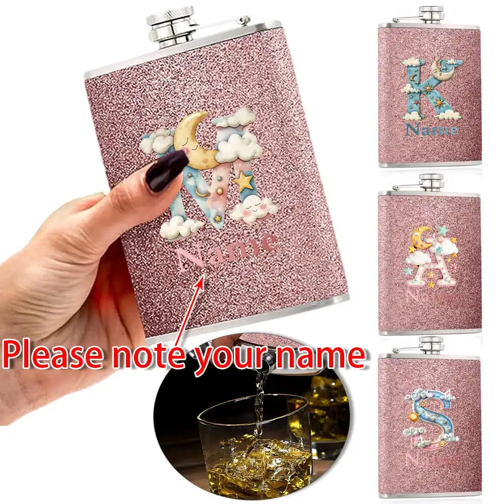 

Customized Name 8oz Flash PU Hip Flask Metal Wine Pot Stainless Steel Liquor Bottle Cup Fairy Tale Wonderland Letter for Gift