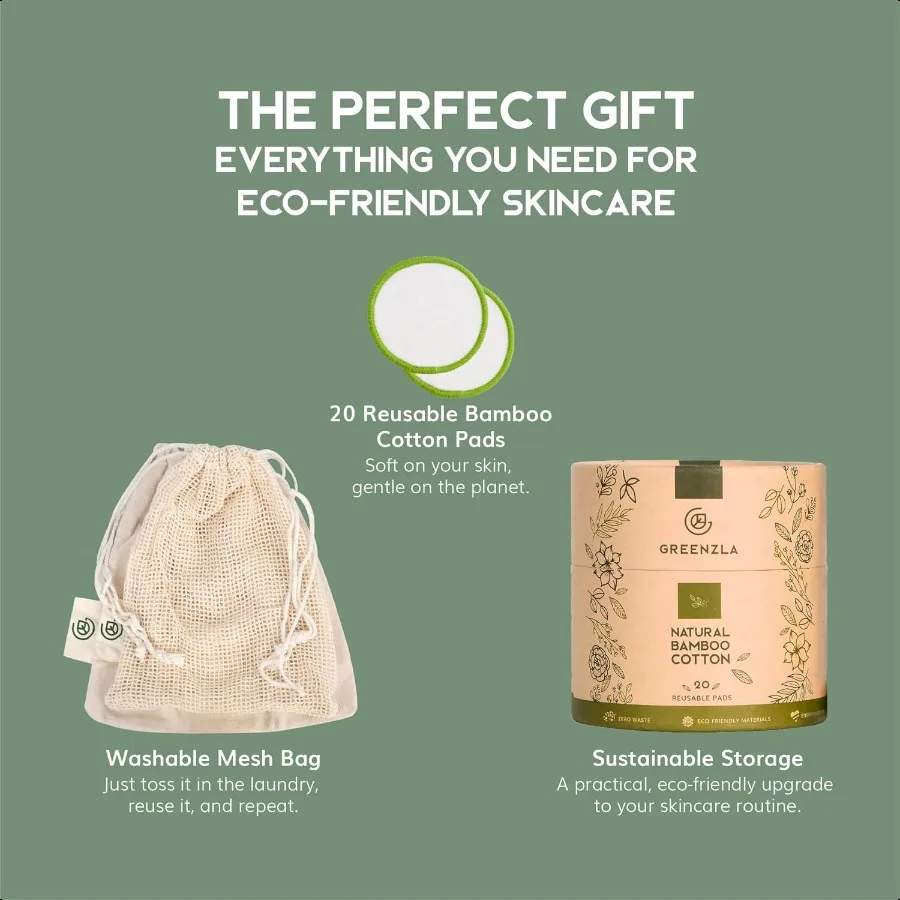 Reusable Makeup Remover Pads 20 Pack Washable Laundry Bag Round Box for Storage Reusable Bamboo Cotton Rounds for All Skin Type