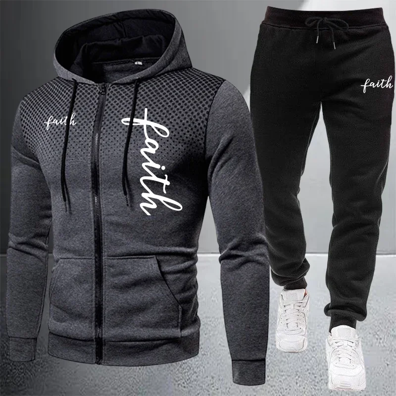 2026 Men's Tracksuit Casual Zip Jacket Hooded Sweatshirts Coat Outdoors Sports Jogging Clothing Autumn Winter Single Tops Pants