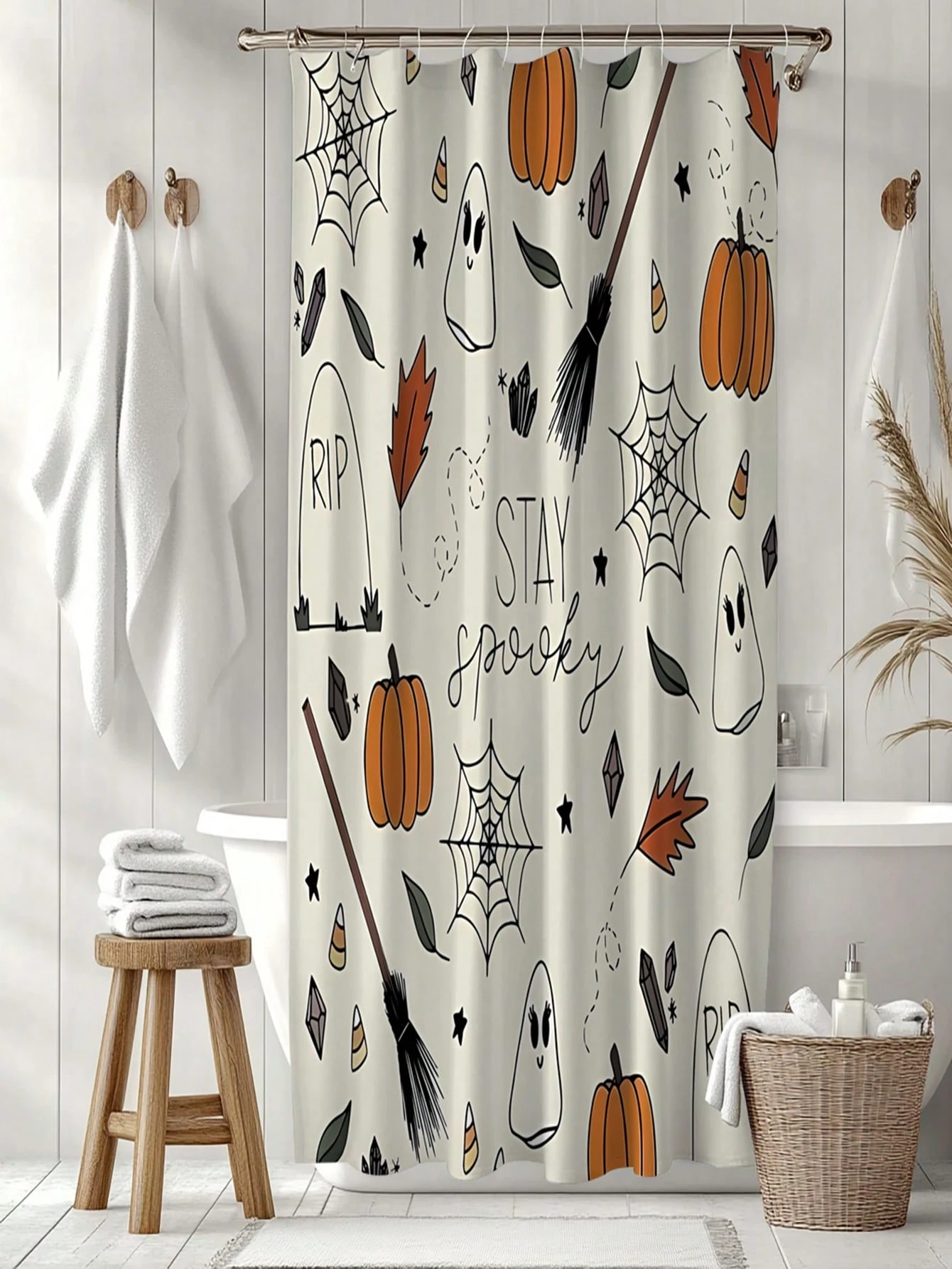 1 Pack Cartoon Halloween Pattern Polyester Material Shower Curtain Tarpaulin Bathroom Thickeneded Mildew-proof Partition Curtain Bathroom