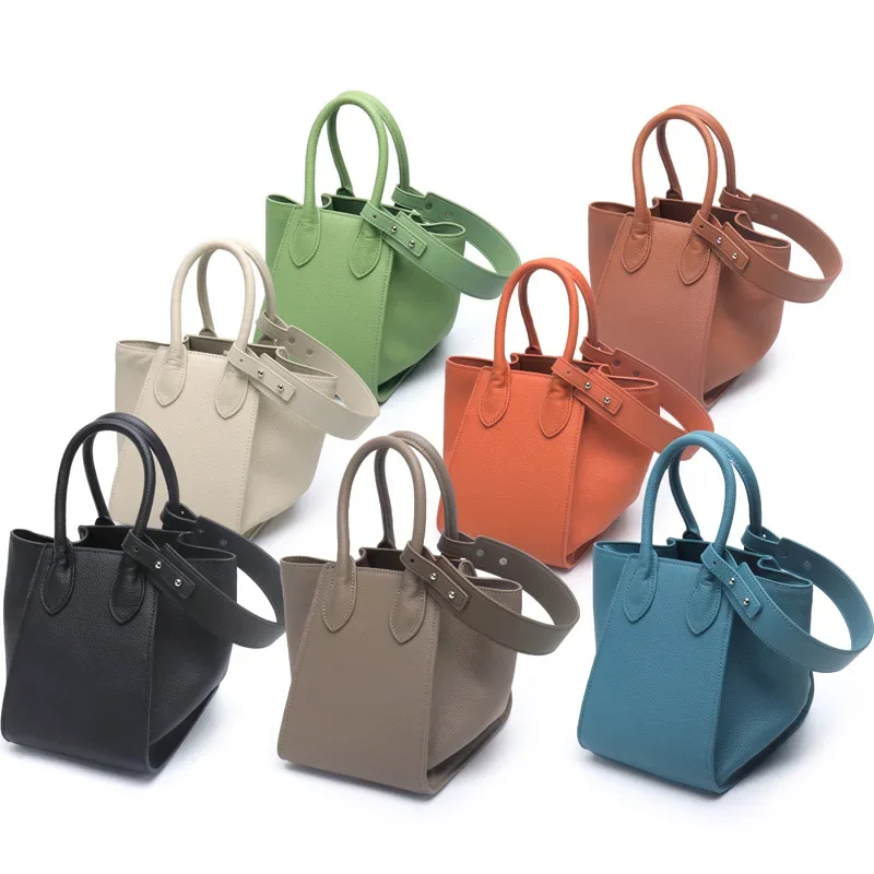 Designer Leather Bucket Bag Genuine Cowhide Basket Bag 2023 New Women Underarm Purse Small Tote Bag