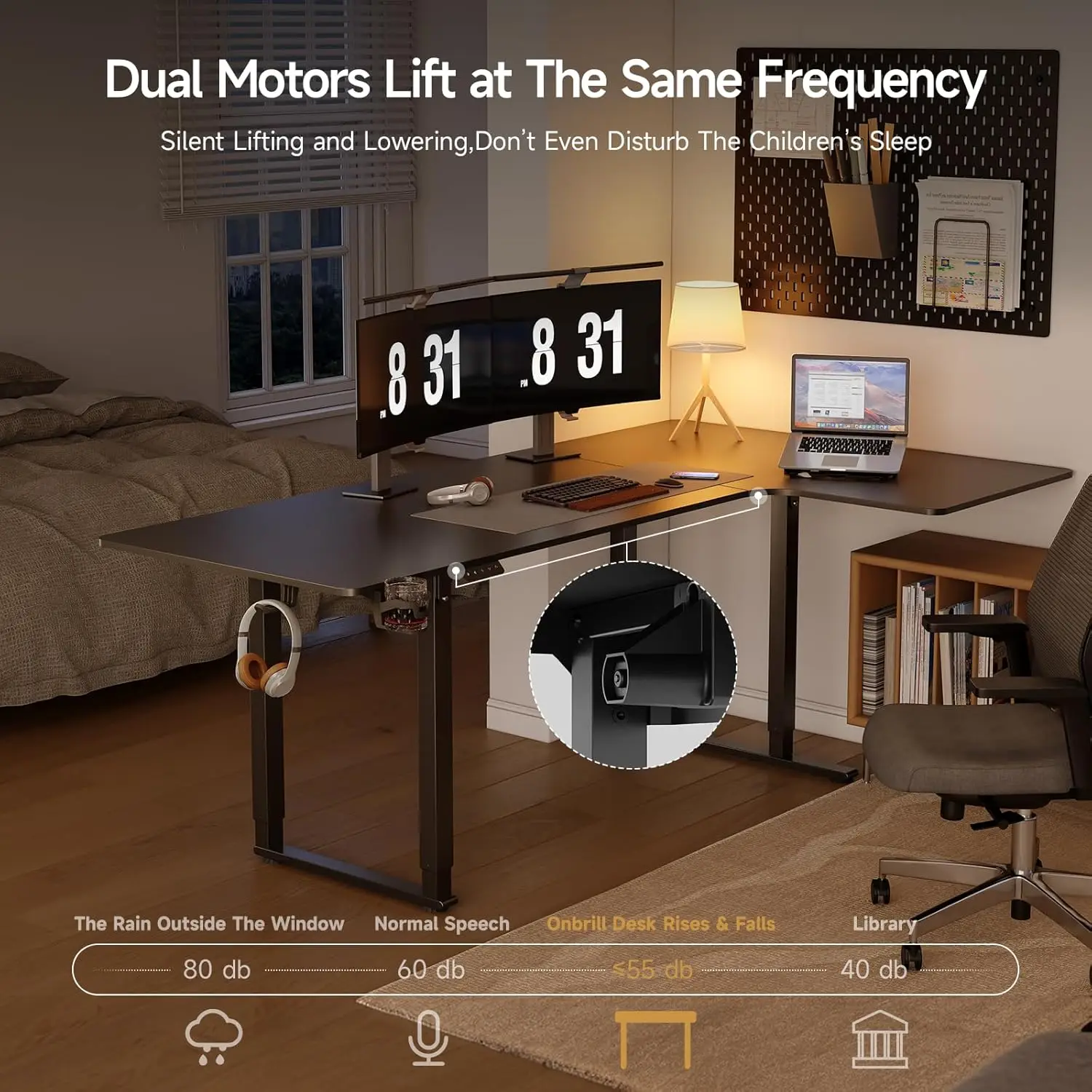 Standing Desk, 63x43 Inches L Shaped Desk with 4 Legs, Dual Motor and Memory Controller, Electric Stand Up Desk Adjustable Heigh