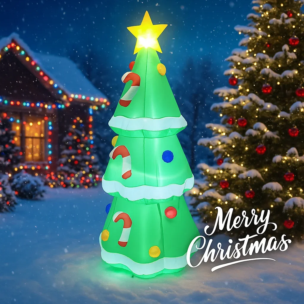 Juguetes inflables de Navidad de 4,92 pies con luz LED, suministros de árbol de estrella de Navidad, adorno para el hogar, regalo festivo, decoraciones de patio de Navidad