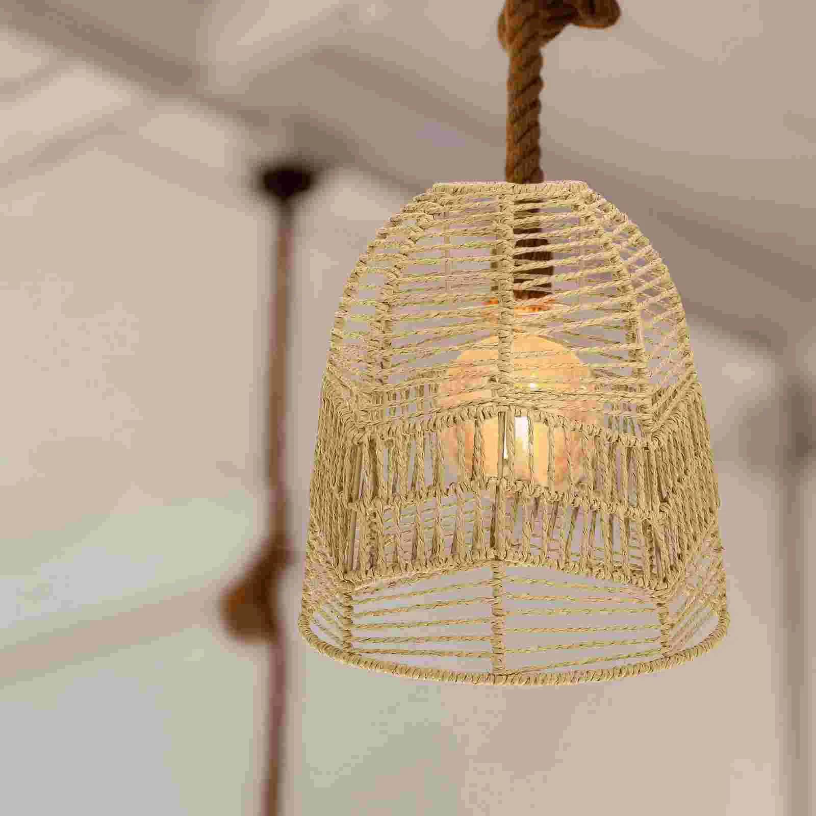 Paper Rope Lampshade Light Desk Decorations Cover Imitation Rattan Retro Vintage Style Chimney Shield