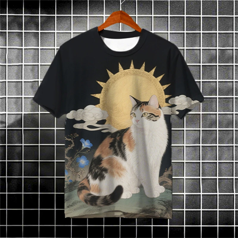 

Fashion Ukiyo-e Cat Graphic T Shirts For Men Summer Trendy Streetwear 3D Printed T-shirts Loose Streetwear Harajuku Tees Tops