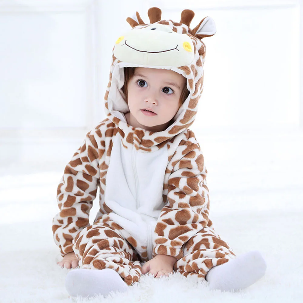

Halloween Animal Giraffe Baby Clothes Boy Girl Romper Bodysuit Pajamas Winter Flannel Infant Kigurumis Hooded Overall Ropa bebe