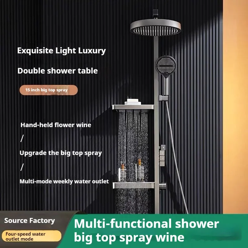 Luxury Shower faucet Double Storage Table  two-in-one functional flower LED Digital Piano Shower Set Gray For Bathroom White