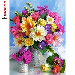 Huacan Full Diamond Mosaic Flower 5D Diamond Painting Rose Vase Art Wall Decoration Handmade Gift Craft Kit