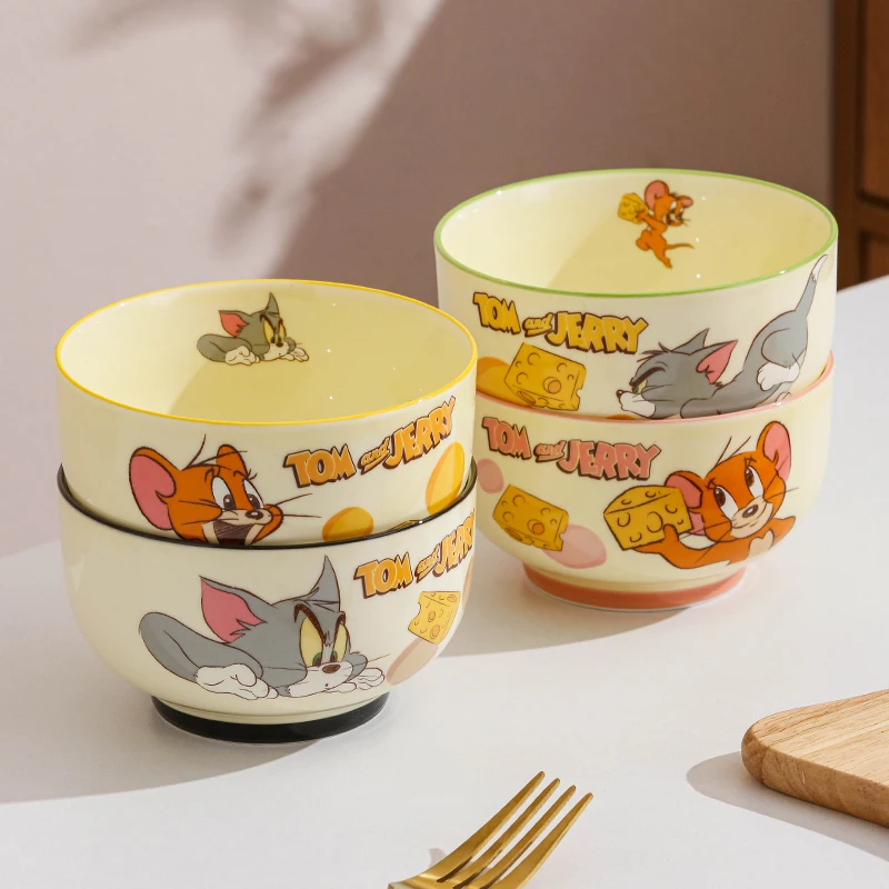 Set of 4 Pieces Cute Tom and Jerry Porcelain Bowl Children's Rice
