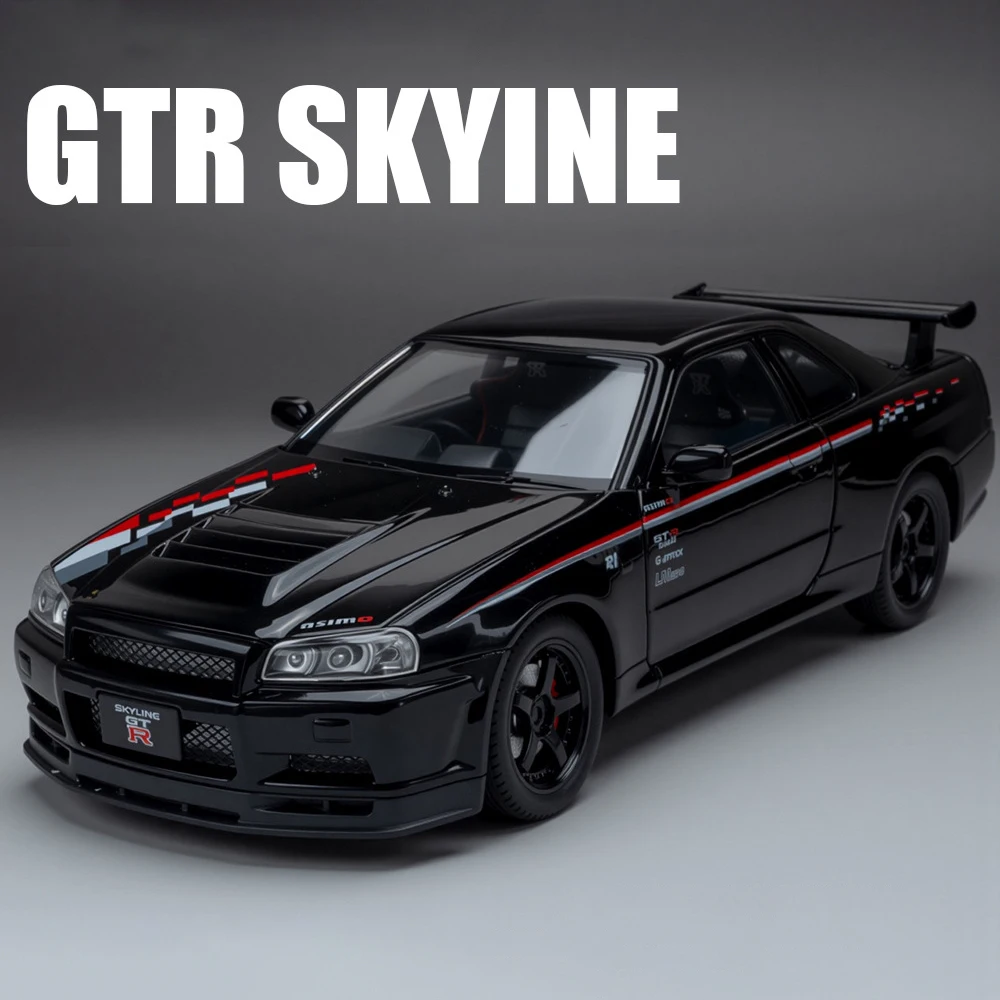 Nuevo 1:24 GTR R34 Skylin coche modificado modelo de aleación coche de juguete fundido a presión sonido y coche ligero juguetes para niños vehículo
