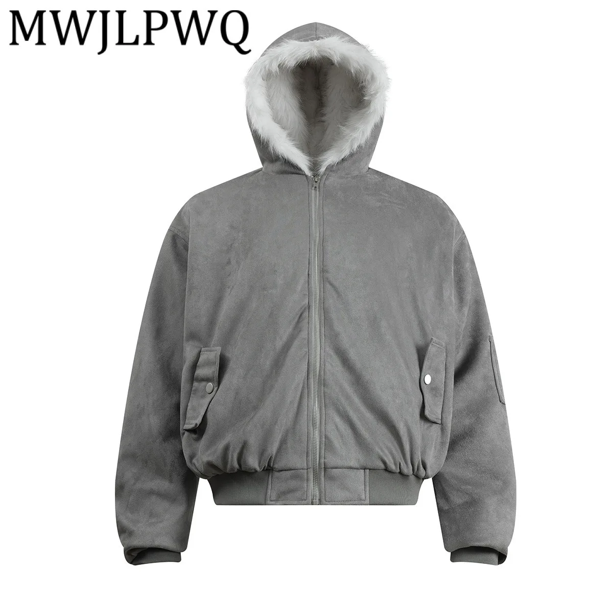 

MWJLPWQ Men's American Style Fur Collar Hooded Jacket High Street Long Sleeve Loose Fit Tops 2025 Autumn Winter New 21355