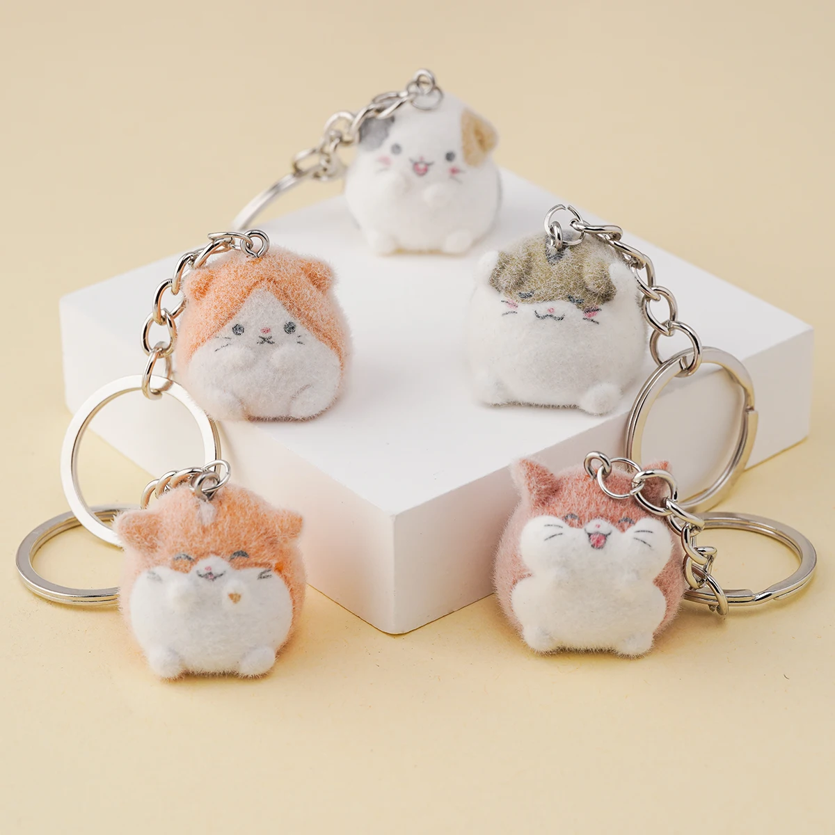 3D Creative Cute Resin Flocked Little hamsters Keychains ,Fashion Cartoon Animal Keyring ,Holiday Party Gift