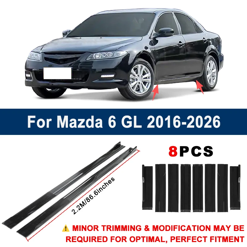 Aerodynamic 2.2m Sectional Side Skirt Extension Lips Racing Side Spoiler For Mazda 6 GL 2016-2026 2017 2018 Sport Upgrade Kit