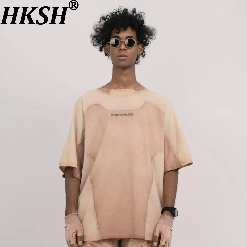 HKSH Spring Autumn Summer New Men's Tide Punk Waste Land Virtual Short-Sleeve T-shirt Women Distressed Vintage Patchwork HK26817
