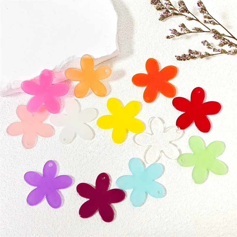 Sunmer style 100pcs/lot 30mm color print cartoon flowers shape acrylic floral beads diy jewelry geometry hair accessory