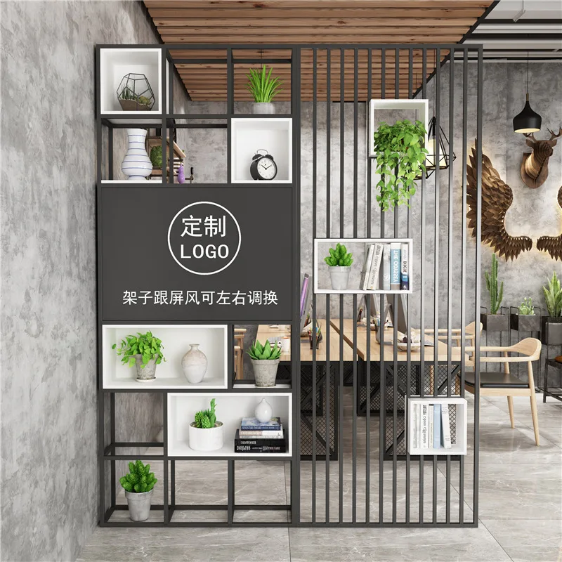 Custom Modern Iron Art Storage Rack Light Luxury Floor Bookshelf Living Room Decorative Storage Rack Office Partition Display Sh