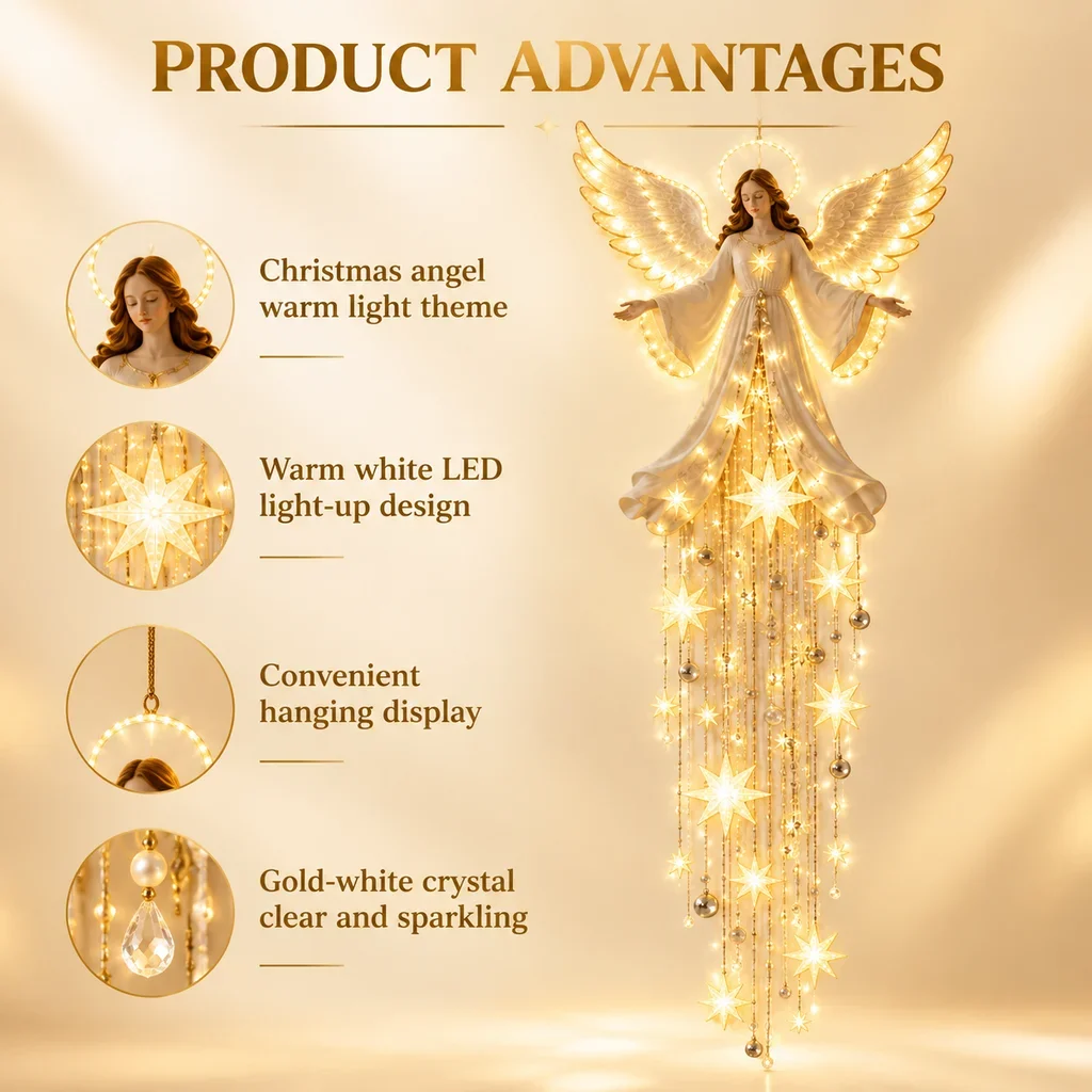 Angel Blessing Wall Light,Cascading Glowing Star Christmas Angel Wall Lamp,Led Starfall Effect Celestial Angel Figurine for HOME