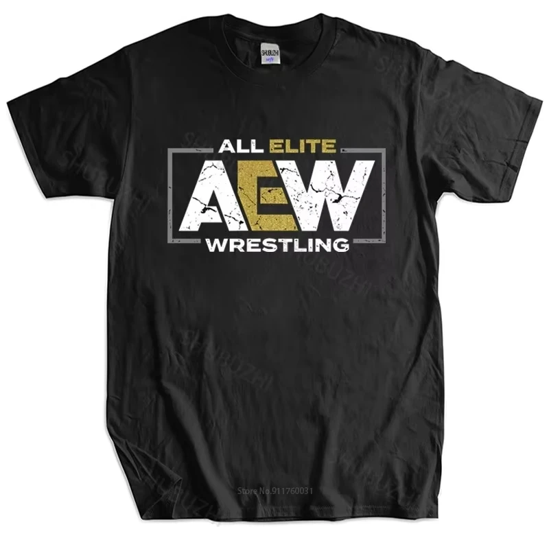Men Cotton T Shirt Summer Tops Brand All Elite AEW Wrestling AEW Logo Men T-shirt Bigger Size Homme Black T-shirt