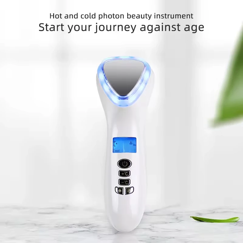 Hot Cold Hammer Ultrasonic Cryotherapy LED Photon Shrink Pores Facial Lifting Vibration Massager Ultrasound Eye Skin Care Device