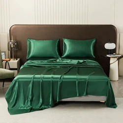Smooth Bed Sheet Sets for Summer Satin Silk Flat Sheet With Pillowcase Twin/Full/Queen/King Top Sheets for Double Beds