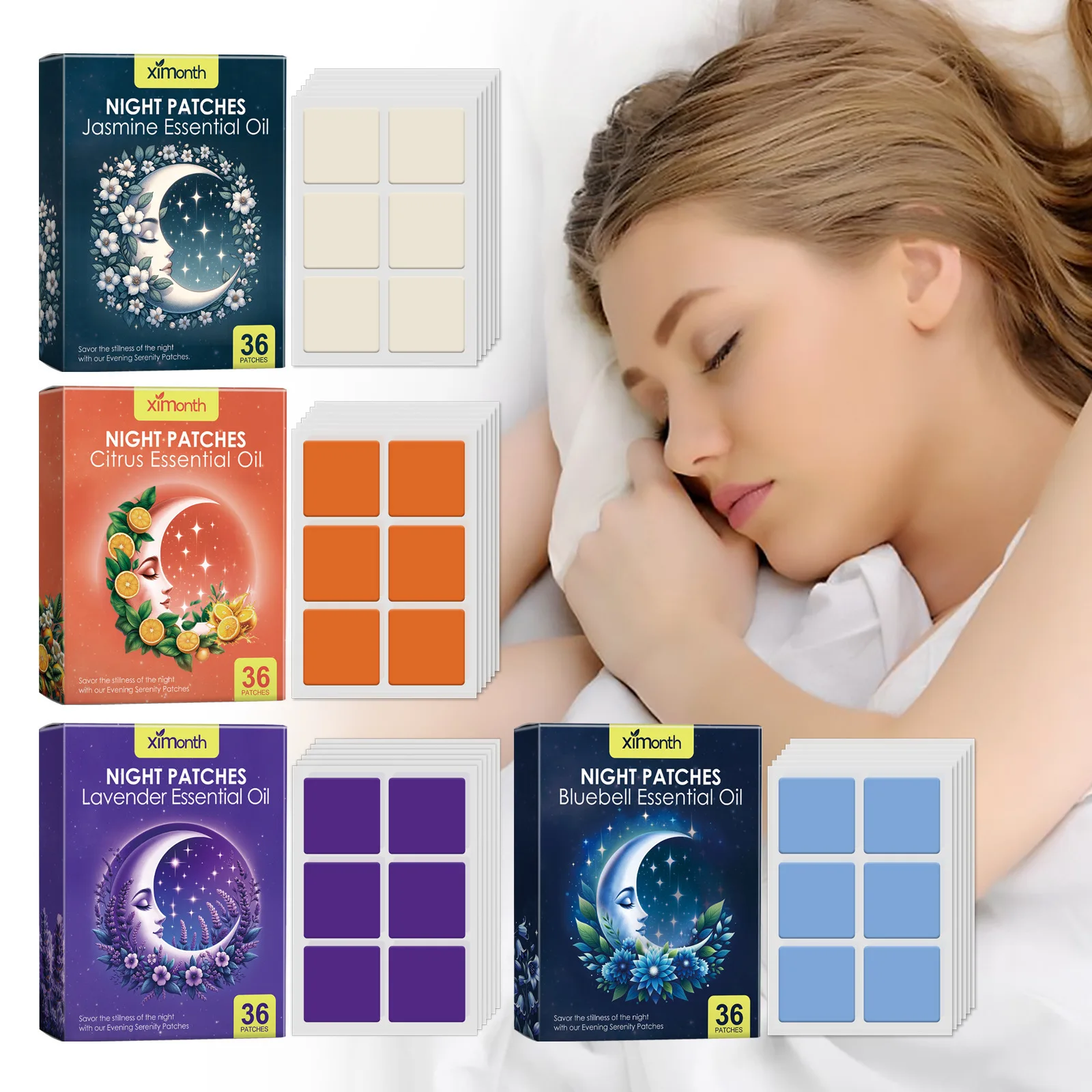 

Night Sleep Patches Relieve Stress Anxiety Fatigue Jasmine Lavender Citrus Bluebell Essential Oil Deep Restful Insomnia Stickers