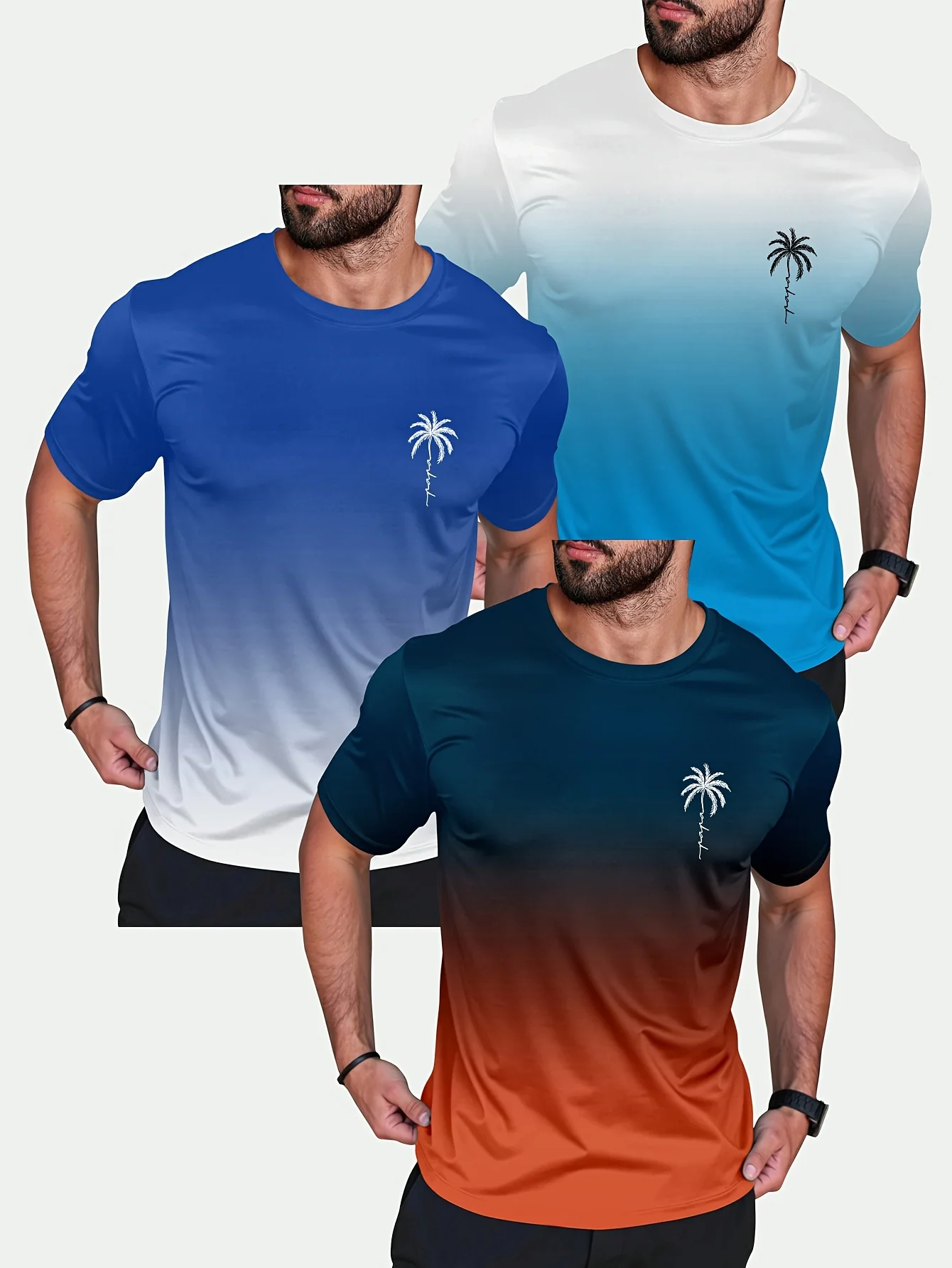 

3PCS Men's Fashion Casual T-Shirt Lightweight Quick Drying Sports Short Sleeve Suitable for Ordinary and Plus-Size People