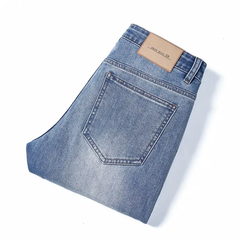 جديد خريف/شتاء 2025 الشباب سليم جينز سترتش مستقيم الرجال عالية الخصر الشباب موضة الرجال السراويل الجينز السراويل