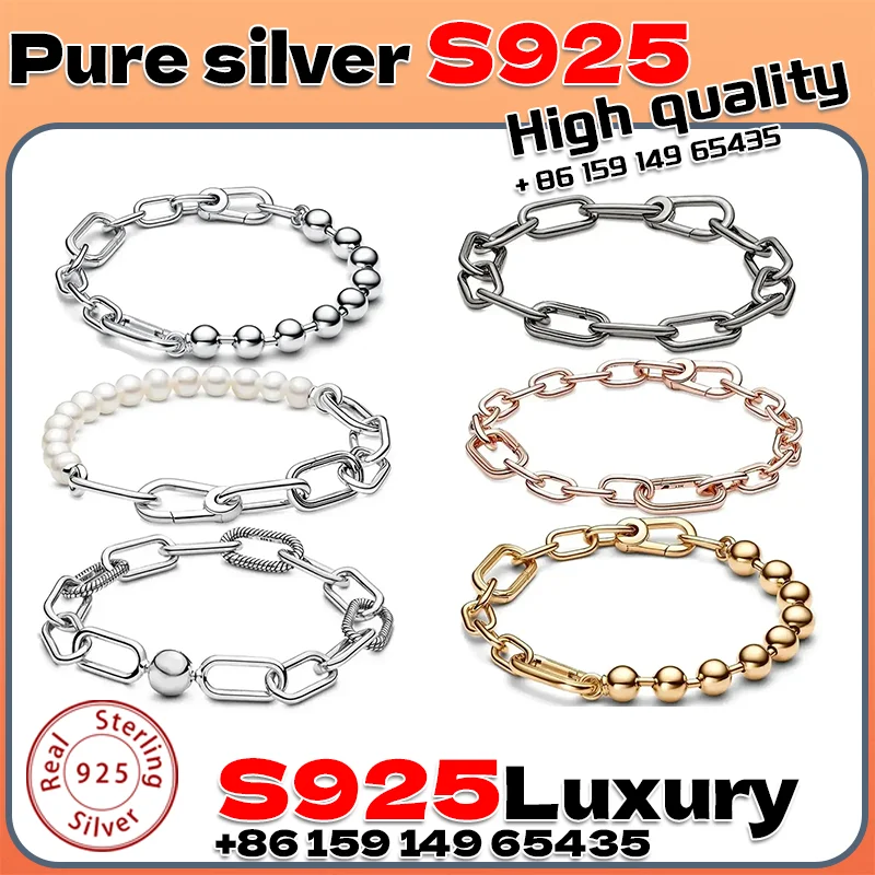 

2025 New 925 Pure Silver Classic Fashion Pearl Chain Bracelet High Jewelry Valentine's Day Gift Accessories