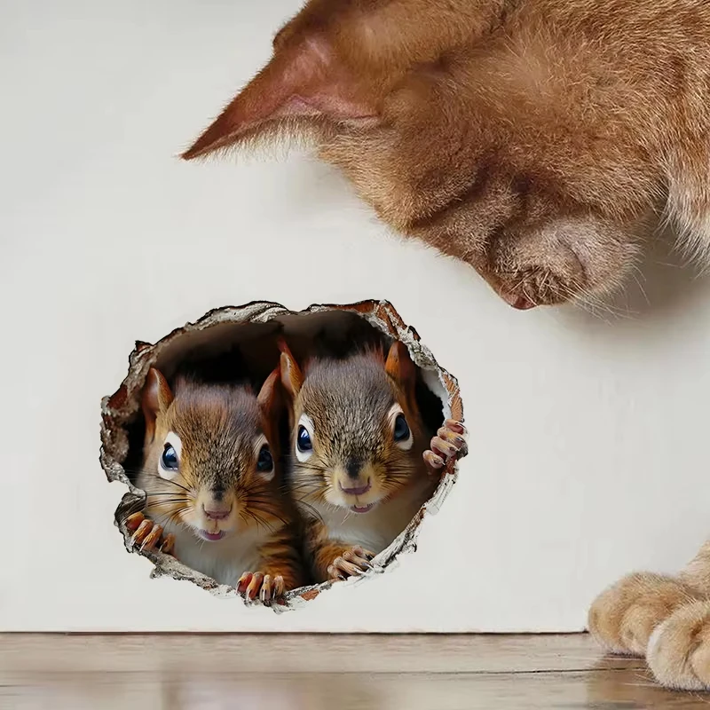 ملصقات السنجاب والماوس المضحكة، تنطبق على الحائط، والباب، والخزانة، والنافذة، وديكور السيارة، وشارات حيوانات من الفينيل، وجدار فني S774 #2