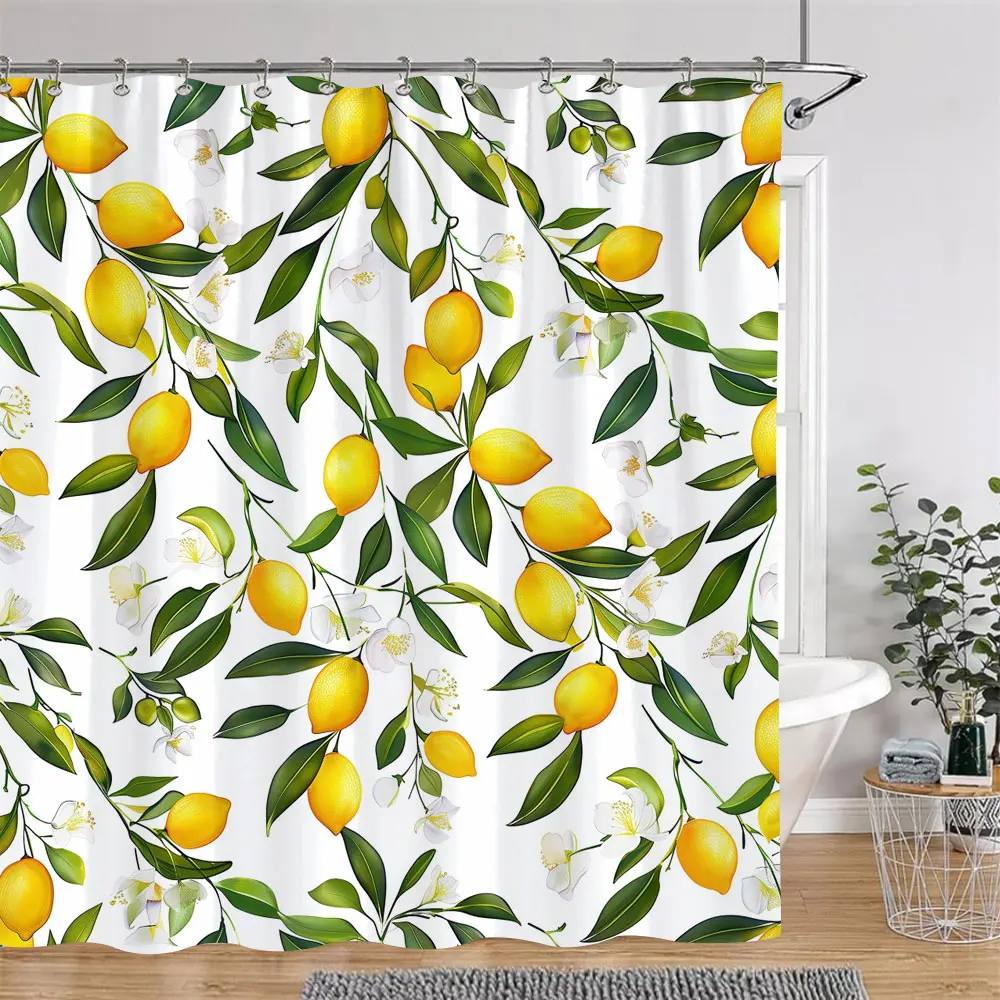 Cherry Strawberry Lemon Peach Fruit Print Shower Curtain Polyester Fabric Children Bathroom Curtains Bathroom Decor With Hooks