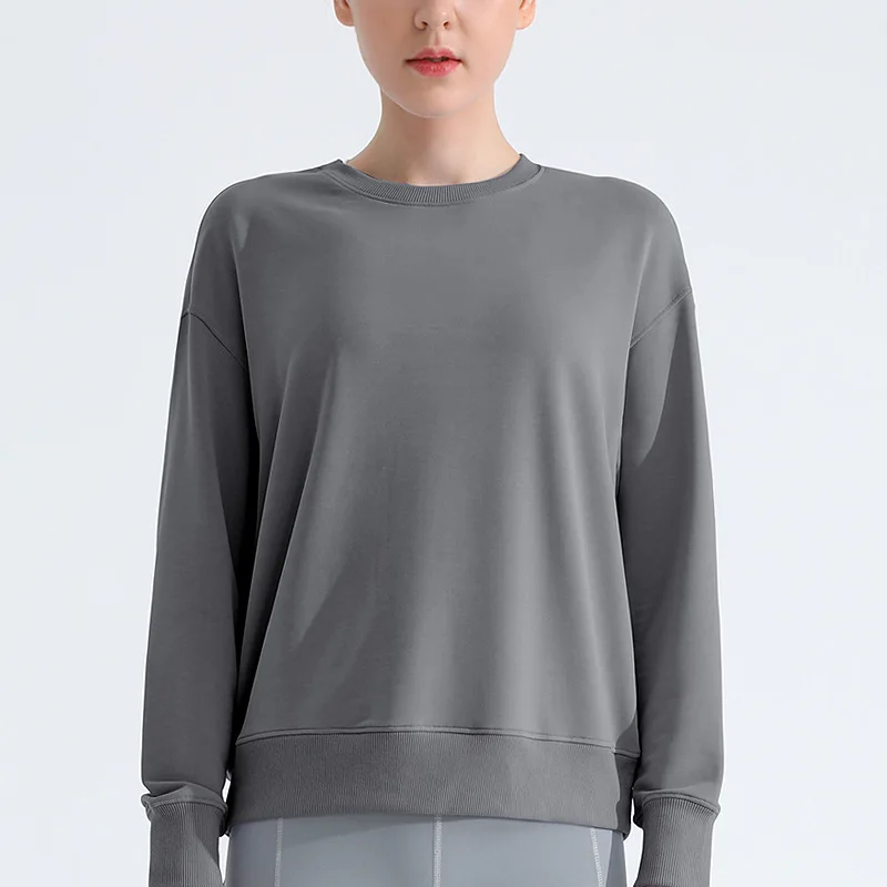 solid color Women Loose Casual Sports Long Sleeve Sweatshirt Fitness Loose sports sweatshirt round neck T-shirt yoga jacket