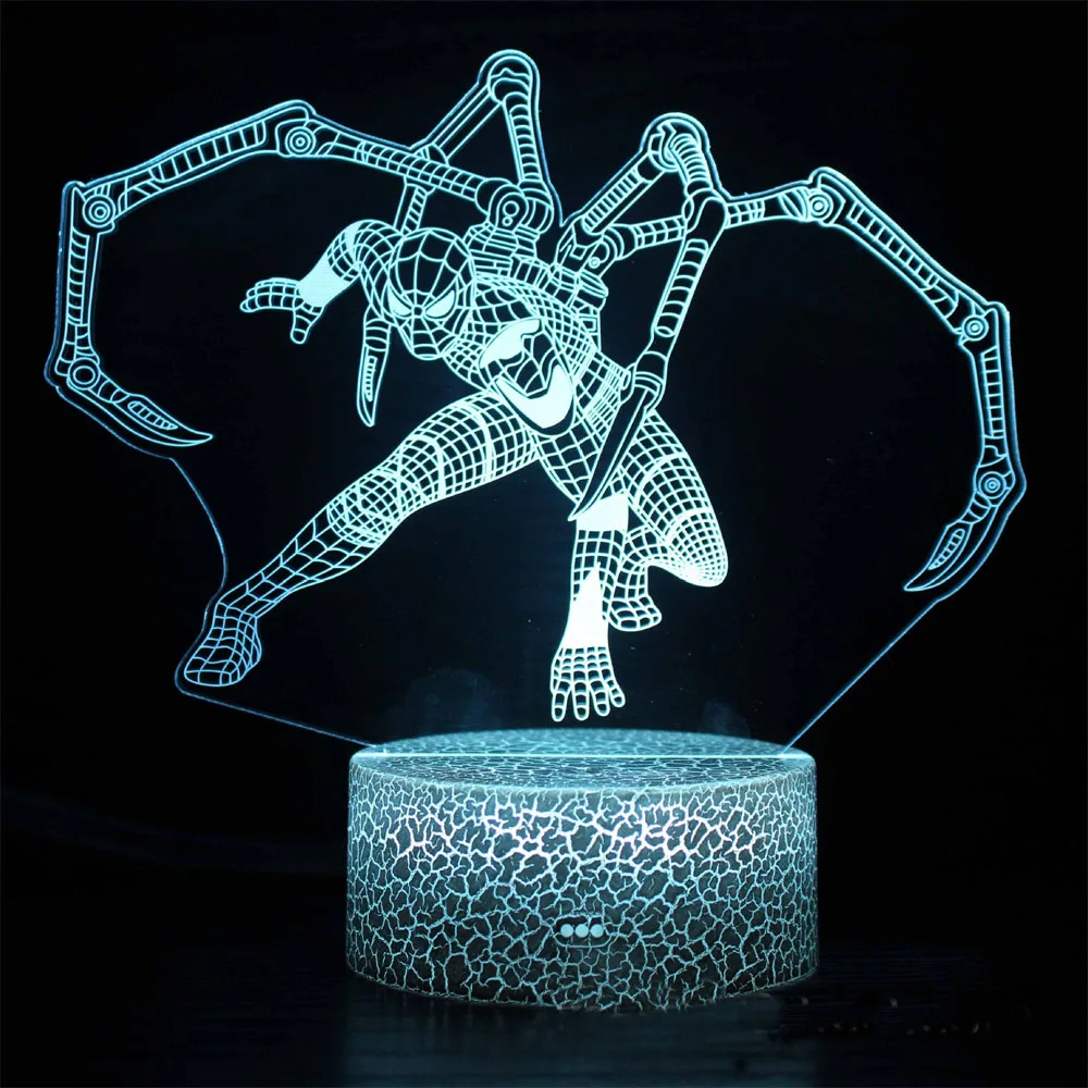 Disney Anime Character SpiderMan Lamp 3D LED Lights Kids Bedroom Lamp LED Toy Model Decoration Kids Gift