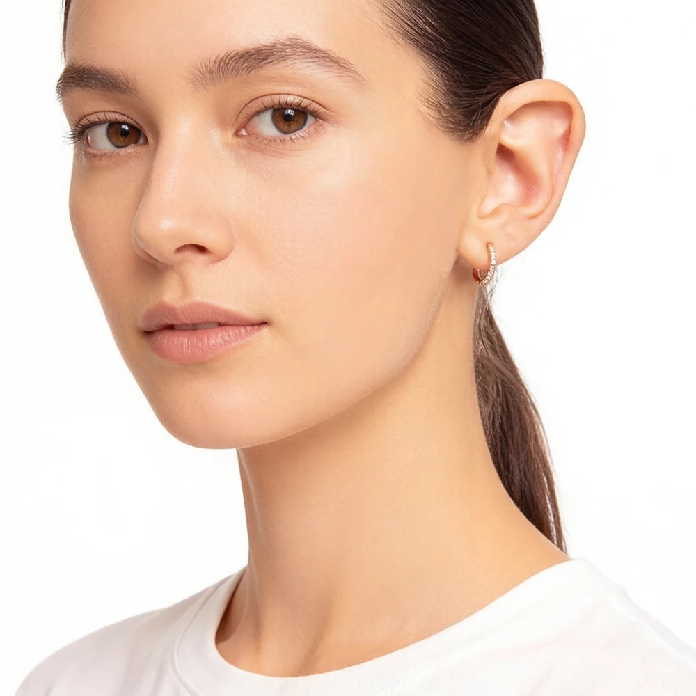 French Setting Stone Rose Gold Hinged Hoop Earrings Europe Fine Jewerly For Women Romantic Gift In Solid 925 Sterling Silver