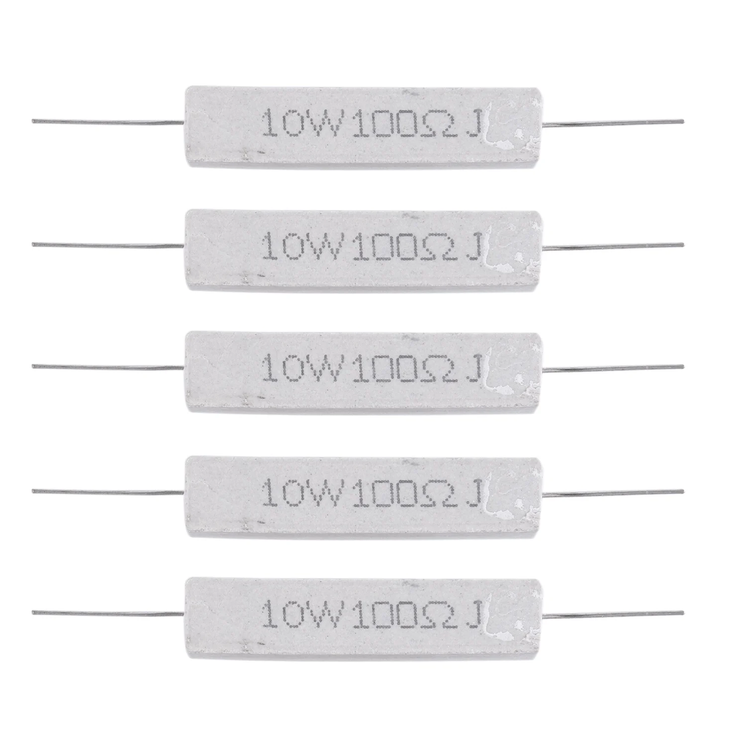 5 Pcs 10W Watt 100 Ohm 5% Axial Wirewound Cement