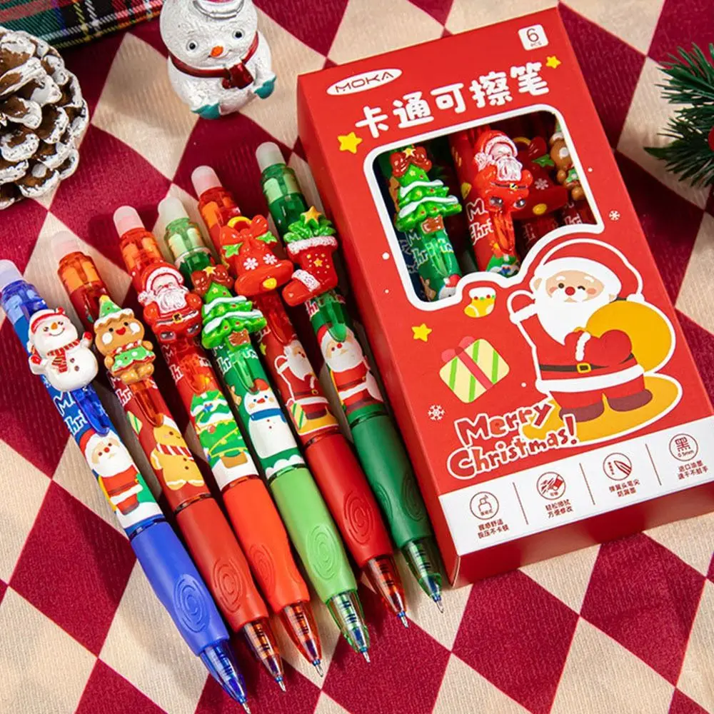 

6 шт./компл., рождественские стираемые ручки, гелевая ручка с синими чернилами 0,5 мм, быстросохнущая нейтральная ручка с наконечником ST, шариковая ручка с героями мультфильмов, школьные принадлежности