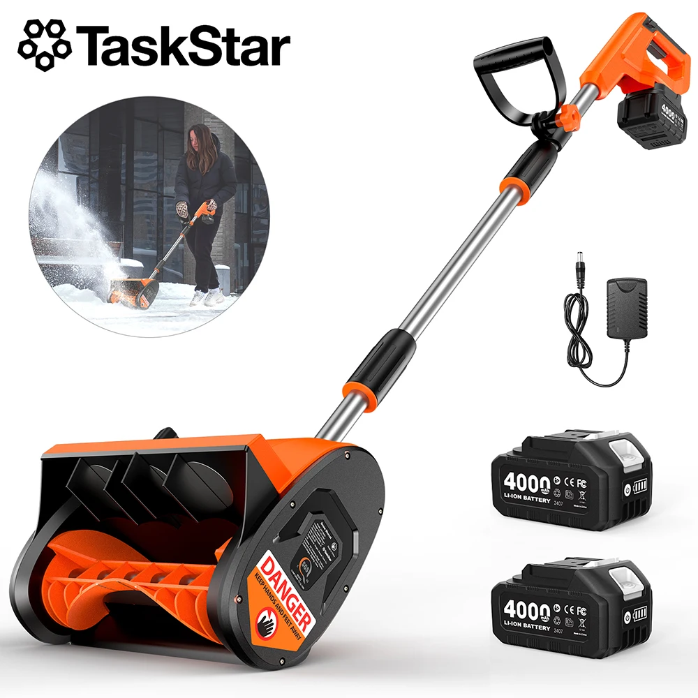 TaskStar Electric Snow Shovel 900W Brushed Motor 20V Cordless Snow Blower 2*4000mAh Rechargeable Battery Powered Handheld Snow Thrower for Yard Patio Driveway