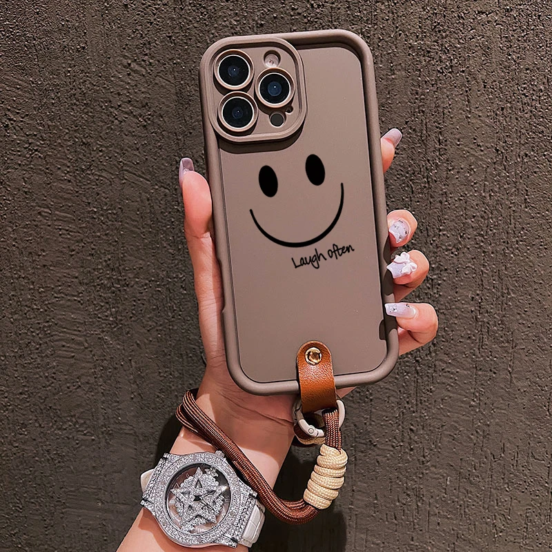 Smile Face Lanyard-Handyhülle für iPhone 12 13 14 15 16 17 ProMax 15 14 13 Pro Plus Stoßfeste Matte Silikonhülle – Detail 3