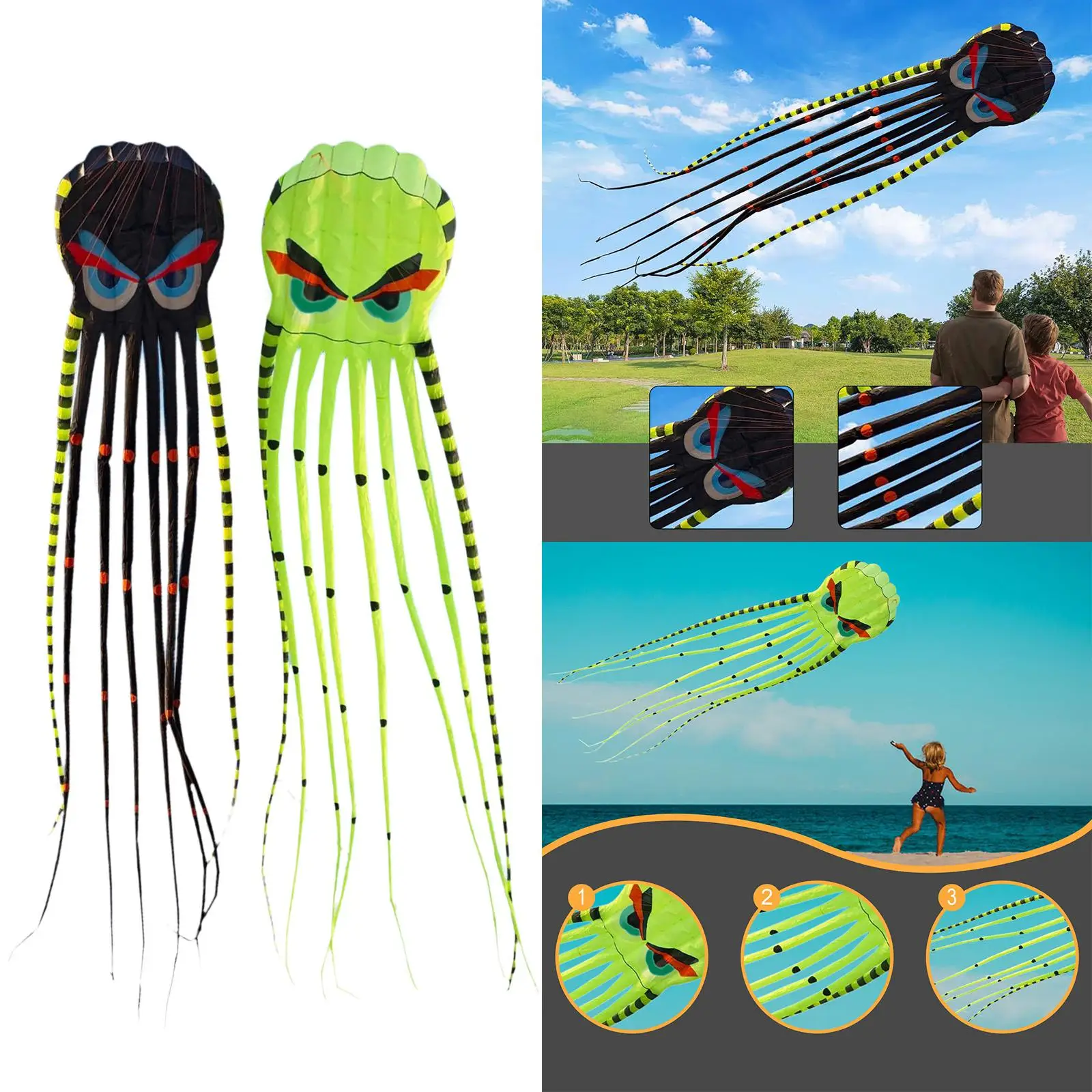 

Octopus Kite Easy to Fly Lightweight Soft Parafoil Kite for Park Beach Yard