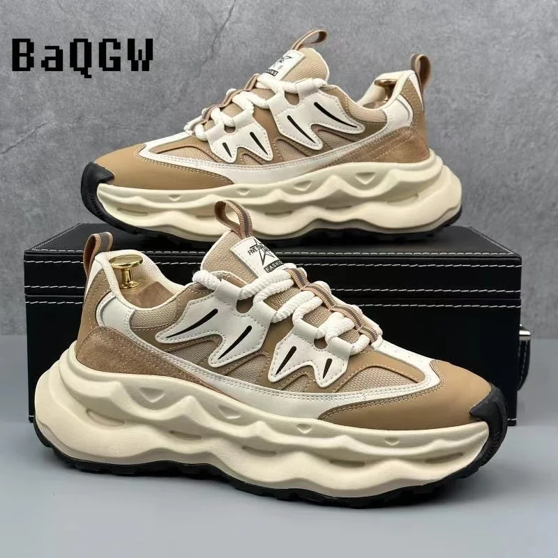 

Chunky Sneaker Men Designer Air Cushion Board Shoes Fashion Casual Genuine Leather Cowhide Upper Height Increased Platform Shoes