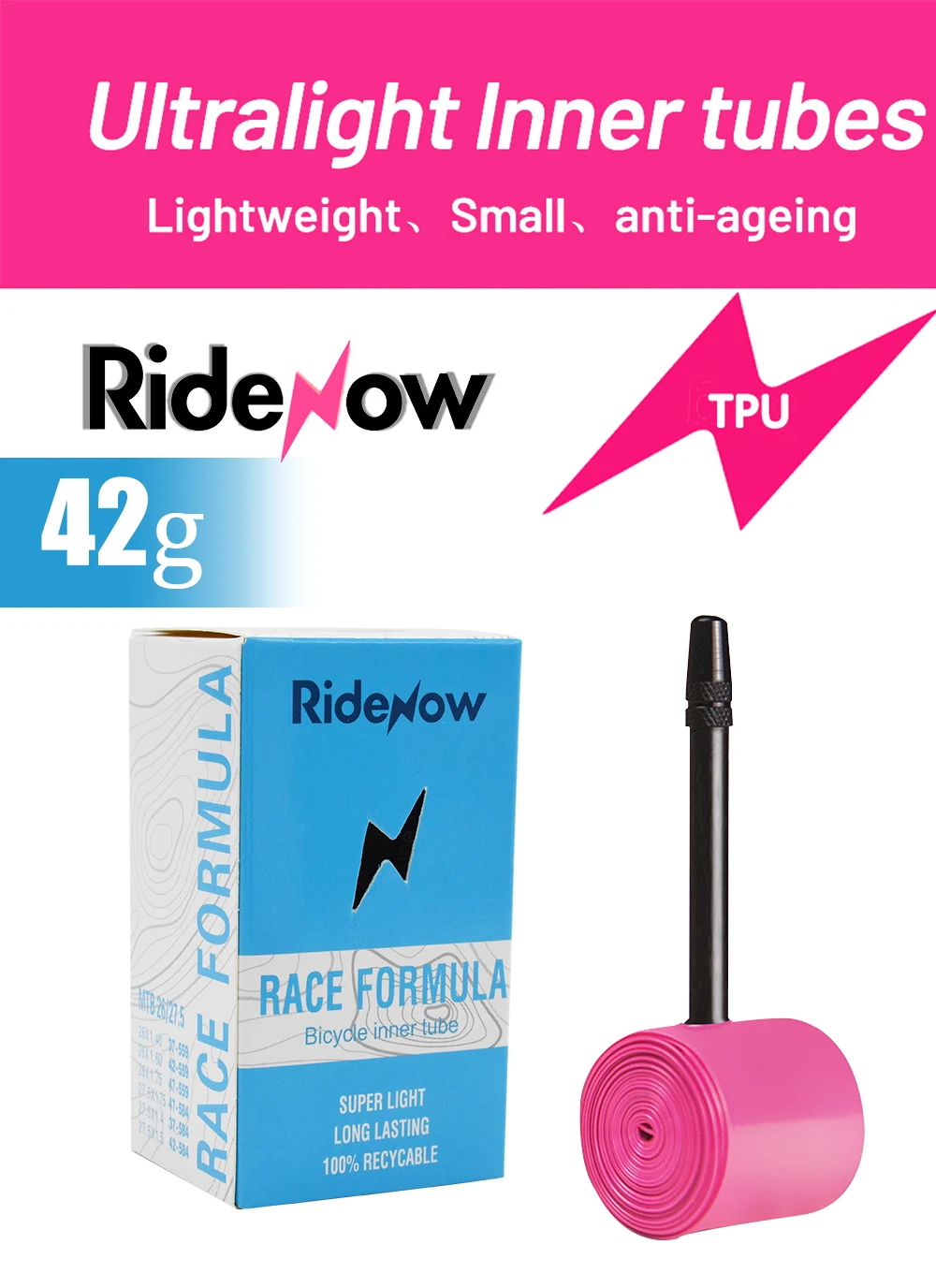 RideNow TPU-Schlauch MTB 29 Zoll Fahrrad-Innenschlauch 29x1.9 1.95 2.0 2.1 2.2 2.3 2.4 2.5 Fahrradbeleuchtung Reifen 26 27.5 29er Französisches Ventil – Detail 4