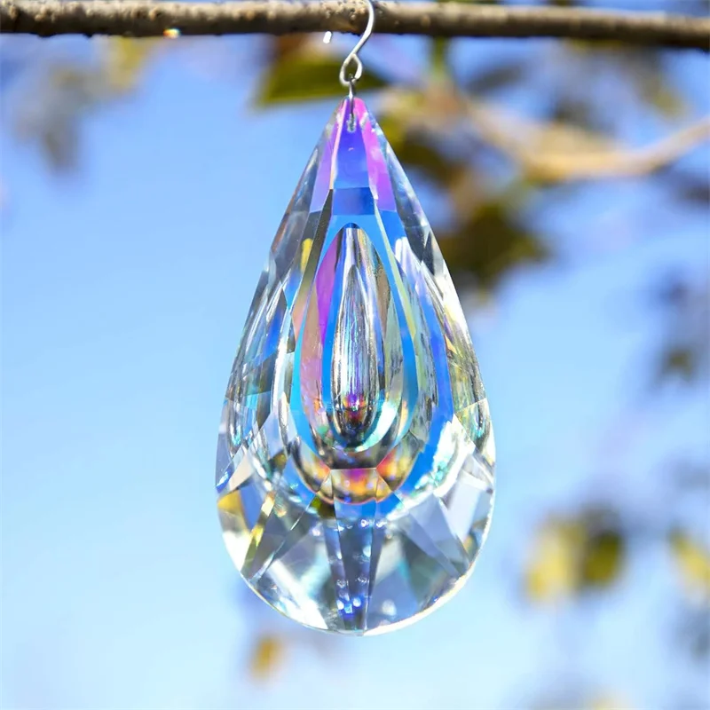 120mm Large Crystal Suncatcher AB Coating Faceted Crystal Prisms Drop Pendant Rainbow Window Garden Hanging Decoration