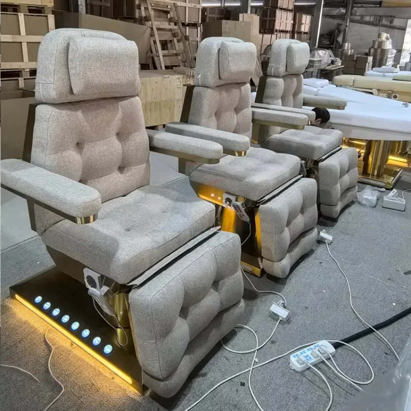 Beauty Lamb Fleece Fabric Salon Facial Cosmetic Bed Luxury 3/4 Motors Electric Foot Control Massage Table with Light