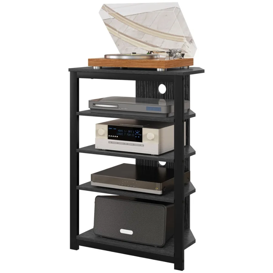 

HOMCOM TV Stand Entertainment Center with Storage Shelves and Steel Frame for Living Room Black