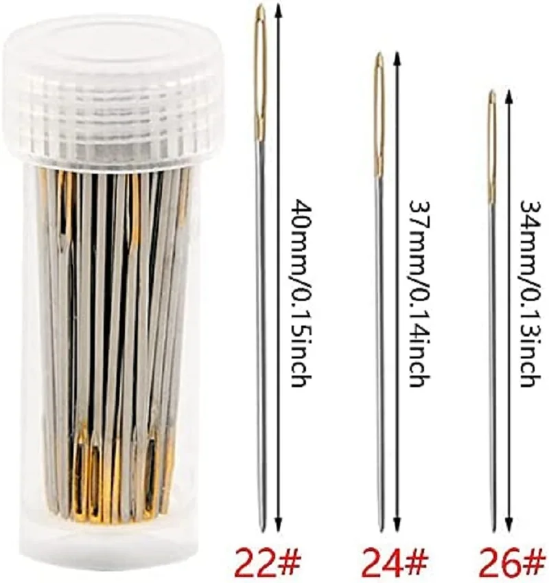 30Pcs Hand Stitching Needles With 1pcs Metal Threader Large Eye Sewing Needles for Cross Stitch Tools DIY Golden Color